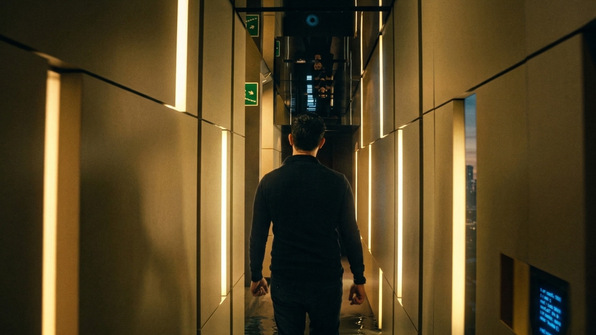 Daniel Ciommiento walking through a luxury hospitality corridor